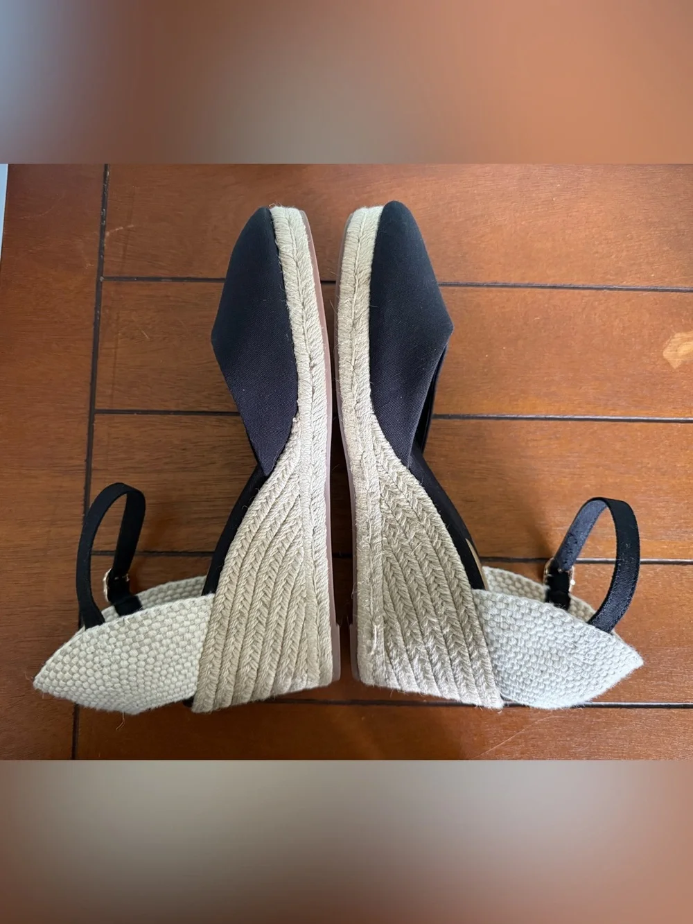 J Crew Black Ankle Strap Wedge Espadrille Sandals Size 9.5